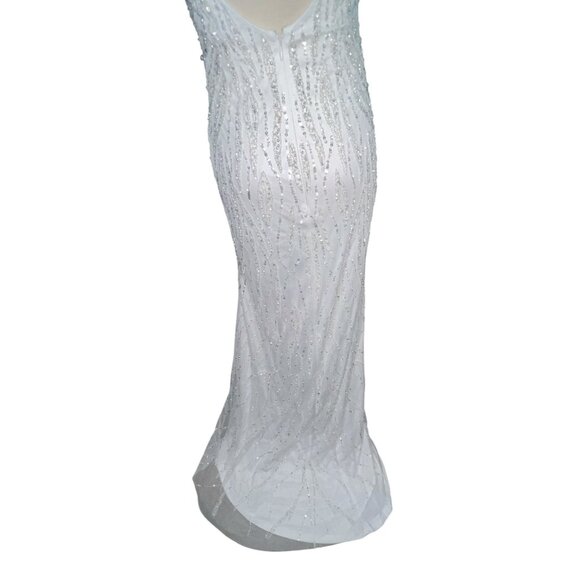 Lulus Glamourous Ever After White Sequin Beaded Backless Maxi Wedding Dress Sz S - Picture 16 of 16